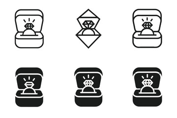 Surprise Ring Box Icons. Surprise ring box. Icon set. Set Logo of surprise ring box: proposal moment symbol. harmonious logo variations of the same emblematic