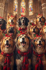 Group of Dogs Singing Christmas Carols