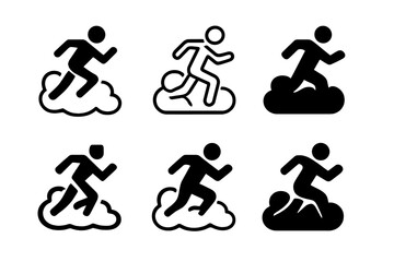 Naklejka premium Running Through Smoke Logos. running through smoke. Icon set. Set Logo of running through smoke: athlete in motion. harmonious logo variations of the same