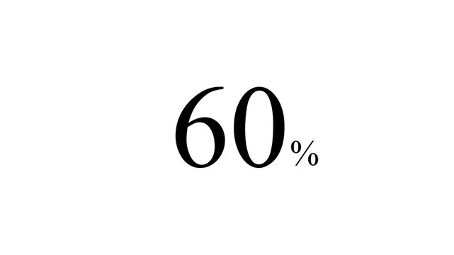 abstract 60 percent animation on white background. Motion graphics of number count concept. 4k