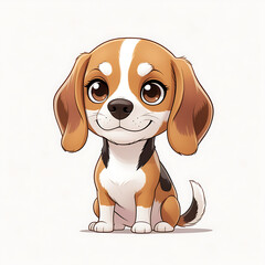 A cute young beagle puppy, a purebred domestic hound dog, sitting in a studio portrait on white, is an adorable mammal