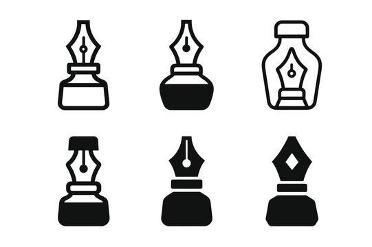 Artistic Mastery Logos. Mastering a craft or artistic skill. Icon set. Set Logo of artistic mastery: calligraphy pen and ink. harmonious logo variations of the