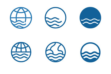Ocean Logo Variations. Oceans and seas. Icon set. Set Logo of oceans and seas: compass rose floating above the sea horizon. harmonious logo variations of the