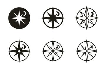 Celestial Icons Collection. Destiny and fate. Icon set. Set Logo of destiny and fate: celestial compass. harmonious logo variations of the same emblematic