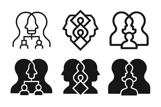 Digital Avatar Logos. Digital avatars and evolving identity. Icon set. Set Logo of digital avatars: interconnected digital profiles. harmonious logo variations