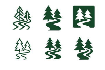 Woodland Stream Logos. woodland stream. Icon set. Set Logo of woodland stream: flowing current pattern. harmonious logo variations of the same emblematic