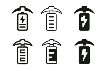 Energy-Efficient Mining Logos. Efficient energy use in mining industries. Icon set. Set Logo of efficient energy use in mining industries: battery icon merging