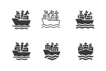 Agricultural Trade Icons. Trade in agricultural products and commodities. Icon set. Set Logo of trade in agricultural products and commodities: global grain