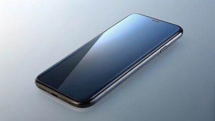Modern smartphone with blank reflective screen on a simple background