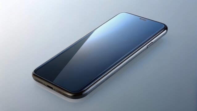 Modern smartphone with blank reflective screen on a simple background
