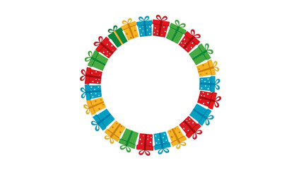 Fototapeta premium Circular frame of colorful gift boxes, creating a festive and celebratory border for holidays and special occasions