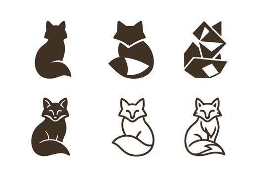 Paper Mache Animal Logos. Paper mache animal crafts. Icon set. Set Logo of paper mache animal crafts: creative fox figurine. harmonious logo variations of the