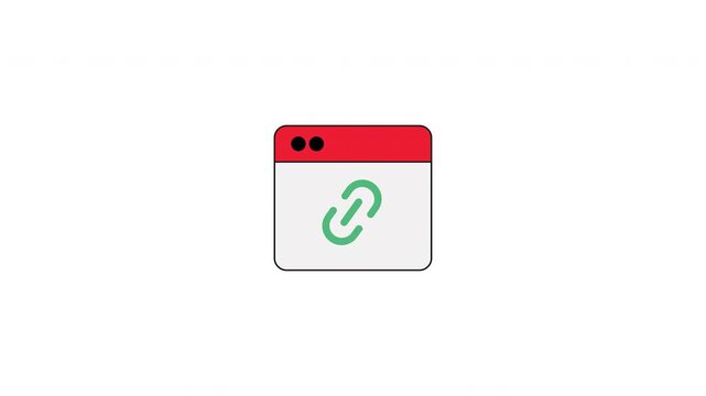 A red and white square with a green link symbol in the middle, animation video