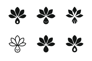 Flower Petal Logos. Function of flower petals. Icon set. Set Logo of flower petal function: radiating petals with nectar guide. harmonious logo variations of