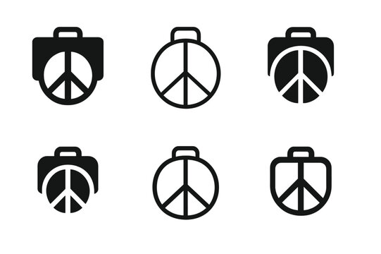 Workplace Peace Symbols. Workplace violence prevention. Icon set. Set Logo of Workplace violence prevention: Peace symbol with briefcase. harmonious logo