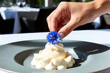  Essbare Blüten (Ästhetisch und Kulinarisch) - Eine Nahaufnahme, die die Schönheit essbarer Blüten in einem kulinarischen Kontext zeigt