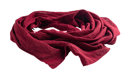 A burgundy scarf, draped in intricate folds against a black backdrop, showcasing texture and flow