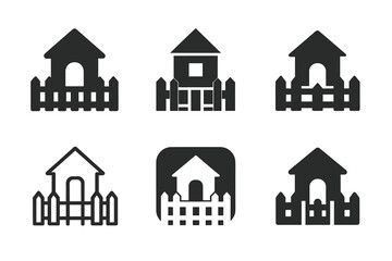 Fototapeta premium Playhouse Logo Variations. Outdoor playhouse. Icon set. Set Logo of outdoor playhouse: fenced play area. harmonious logo variations of the same emblematic