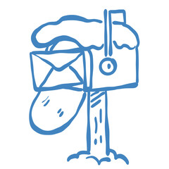 Snowy mailbox line art doodle winter post delivery illustration for cute cozy christmas clipart collections