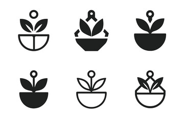 Plant Decor Icons. Using plants to decorate the kitchen or bathroom for a natural touch. Icon set. Set Logo of plant decor: succulent in pot. harmonious logo