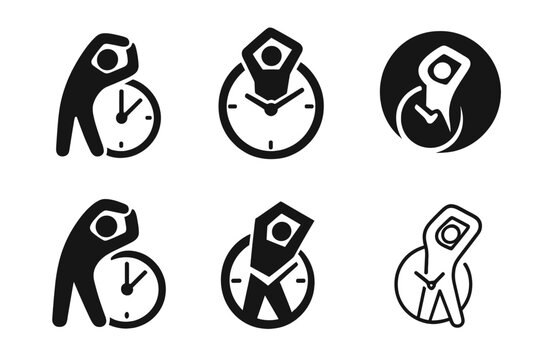 Stretch Break Logos. Taking a break from work to stretch. Icon set. Set Logo of Taking a break from work to stretch: stretch timer or reminder
