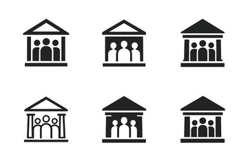 Fototapeta premium Museum Logo Variations. Visiting museums. Icon set. Set Logo of display pedestal. harmonious logo variations of the same emblematic concept (Abstract