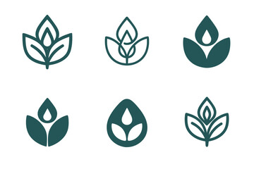 Fototapeta premium Wellness Spa Logo Variations. Wellness tourism and spa retreats. Icon set. Set Logo of wellness tourism and spa retreats: leaf and water droplet. harmonious