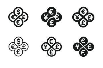 Fototapeta premium Currency Icon Set. International currency systems. Icon set. Set Logo of International currency systems: interconnected currency symbols. harmonious logo