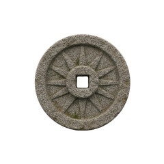 A circular stone compass rose with a square center and radiating star patterns.