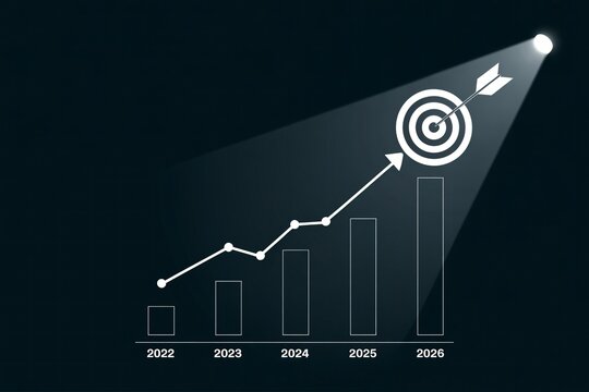 2026 Data Growth Chart – digital upward graph, glowing business analytics, futuristic trend, Rising 2026 Business Graph, neon data line, analytics projection, financial progress