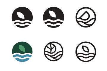 Nature-Inspired Logo Set. Graphic design trends nature inspired design. Icon set. Set Logo of nature inspired design: earth and water balance emblem.