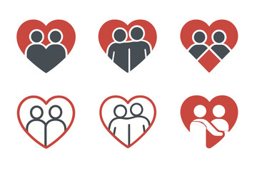 Supportive Friends Icons. Supporting friends through tough times. Icon set. Set Logo of supporting friends through tough times: heart connection. harmonious