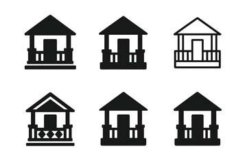 Fototapeta premium Home Design Logos. Home exterior design and curb appeal. Icon set. Set Logo of home exterior design and curb appeal: front porch. harmonious logo variations of