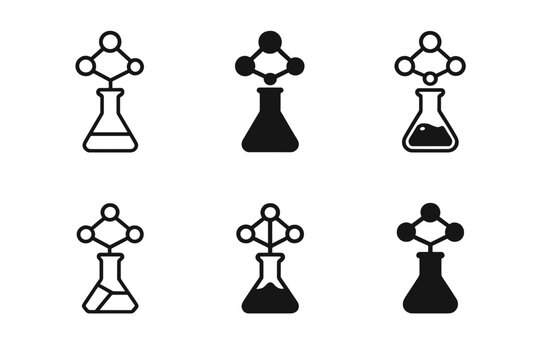 Chemical Logo Variations. Chemical composition. Icon set. Set Logo of chemical composition: molecular structure with bonded atoms. harmonious logo variations