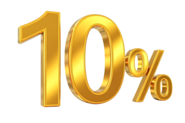 Golden 10 percent discount symbol isolated on white background