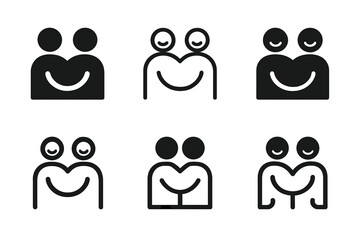 Friendship Emblem Variations. Building and maintaining strong friendships. Icon set. Set Logo of building and maintaining strong friendships: shared smile.