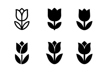Fototapeta premium Tulip Logo Variations. Tulip. Icon set. Set Logo of tulip: single blooming flower. harmonious logo variations of the same emblematic concept, each with