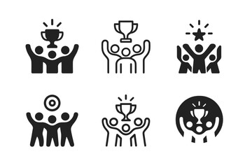 Supportive Friends Icons. Supporting friends? personal goals. Icon set. Set Logo of supporting friends? personal goals: team of friends cheering together.