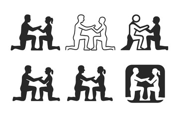 Fototapeta premium Personal Trainer Logos. A personal trainer demonstrating a workout move for a client. Icon set. Set Logo of a personal trainer demonstrating a workout move for