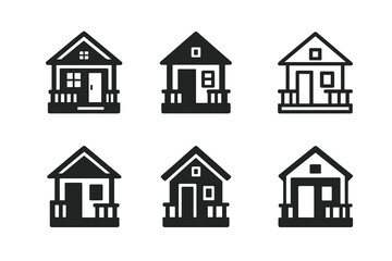 Fototapeta premium Home Design Logos. Home exterior design and curb appeal. Icon set. Set Logo of home exterior design and curb appeal: front porch. harmonious logo variations of