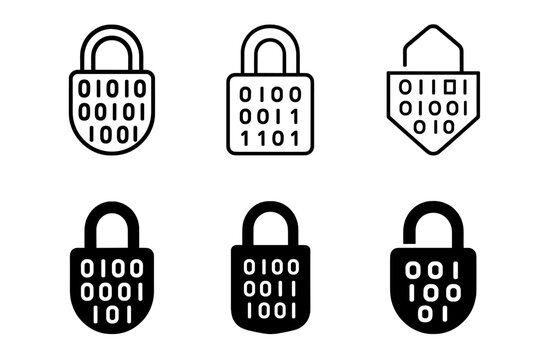 Cybersecurity Logo Variations. Cybersecurity. Icon set. Set Logo of cybersecurity: padlock with binary code pattern. harmonious logo variations of the same