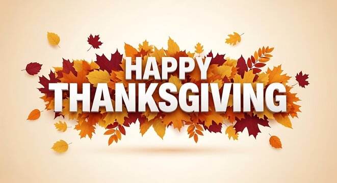 Happy Thanksgiving text surrounded by autumn leaves