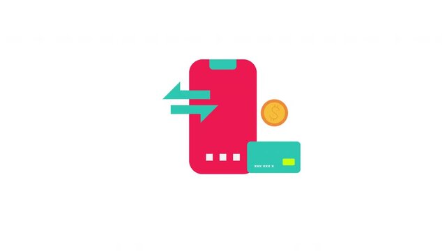 Animation a phone with a credit card and a coin on it