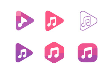 Fototapeta premium Pop Music Icons. Pop music. Icon set. Set Logo of pop music: music streaming app symbol. harmonious logo variations of the same emblematic concept, each with
