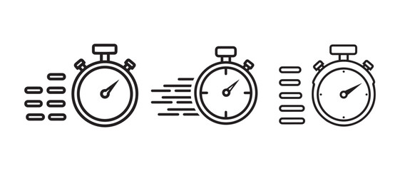 Obraz premium Stopwatch Speed Icons Set. Fast Time and Quick Measurement Symbols, Vector Icons for Speed, Efficiency, and Quick Delivery Service