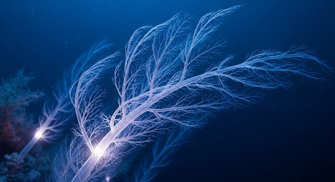 Luminous Interconnected Branching Organic Network in Deep Blue - Powered by Adobe