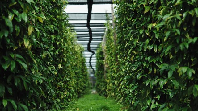 Pepper Plants in the pepper farm or field. Capia or chili red peppers in the farm