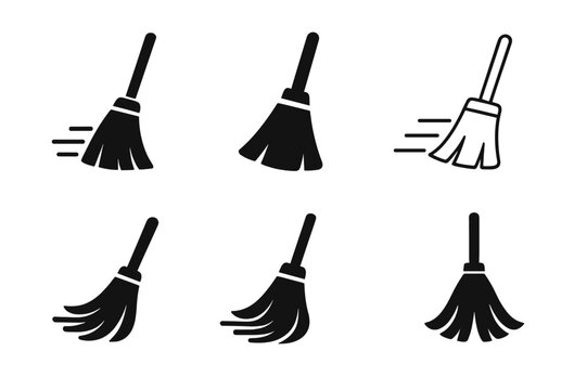Cleanliness Logo Variations. Sweeping the Floor. Icon set. Set Logo of cleanliness: broom with motion trails. harmonious logo variations of the same emblematic