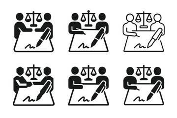 Mediation Logo Variations. Lawyers participating in alternative dispute resolution (mediation). Icon set. Set Logo of Lawyers participating in alternative