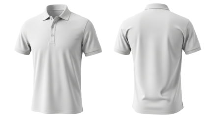 White polo shirt mockup front and back transparent background cutout png